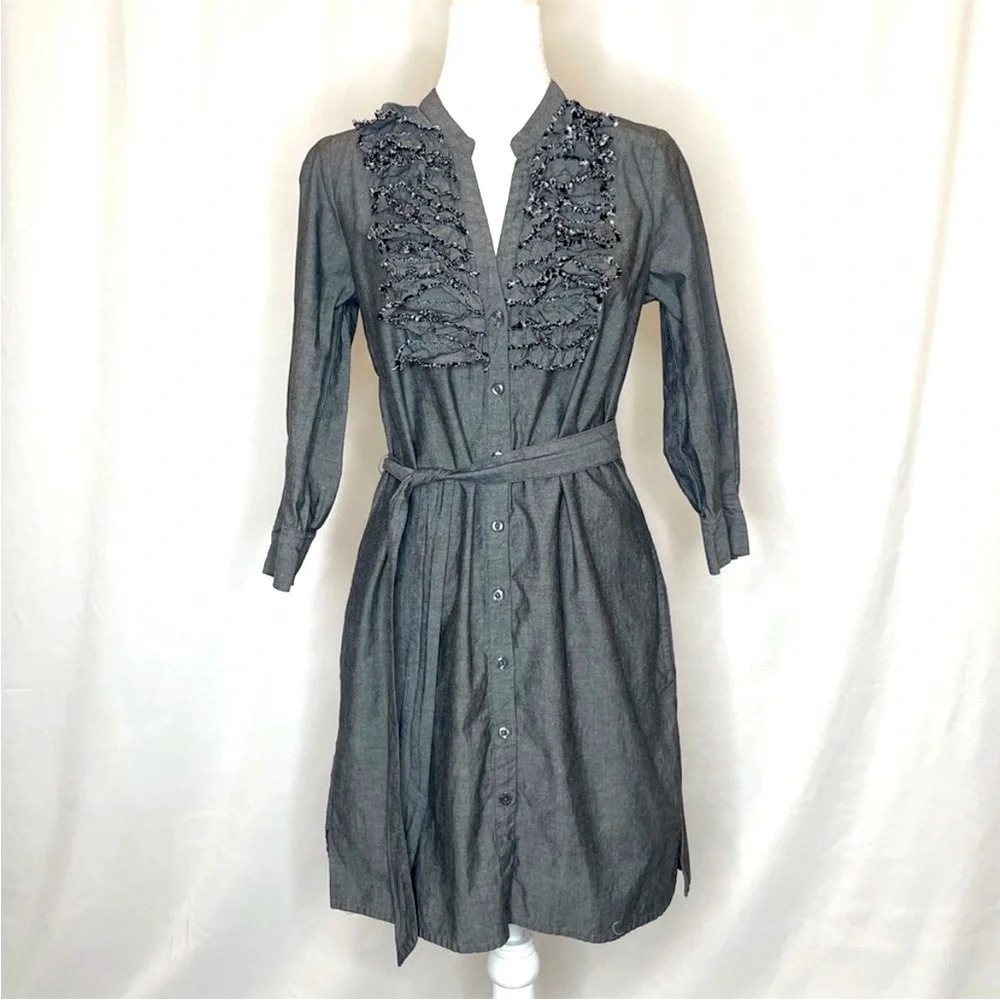 Trulli Grey 3/4 Sleeve Ruffle Dress Size 10